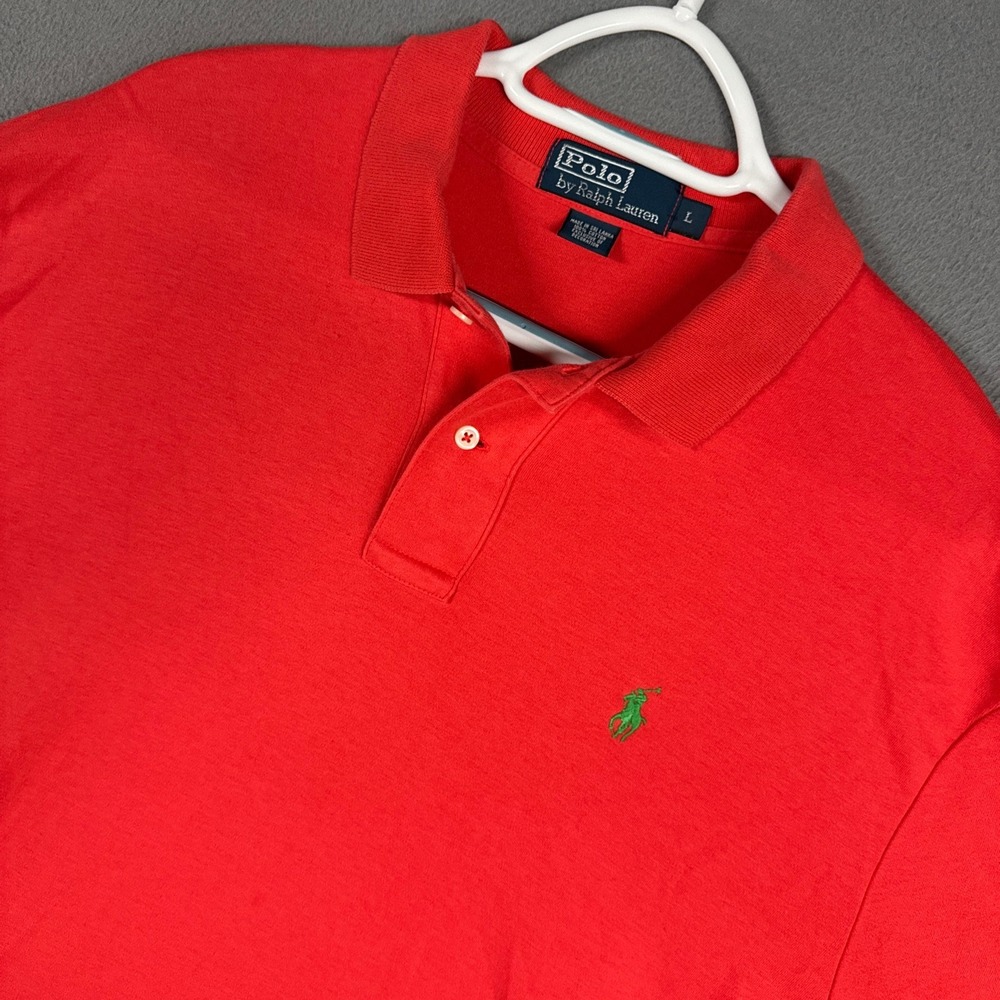Polo Ralph Lauren Polo Shirt Mens Large Red Classic Green Pony Short Sleeve